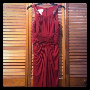 Long red high neck bridesmaid dress
